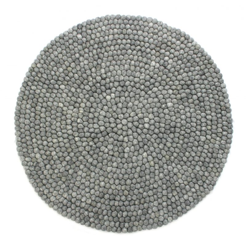 Kugletæppe håndlavet i 100% ren uld - Lys grå