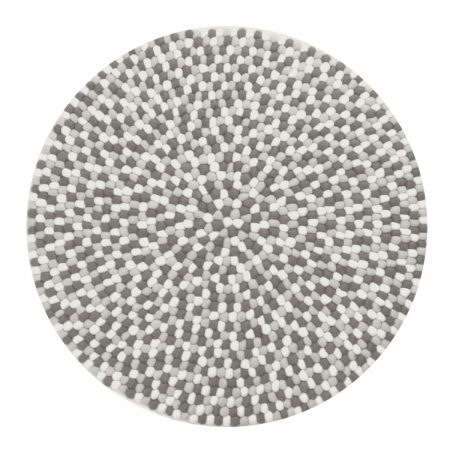 Kugletæppe håndlavet i 100% ren uld - Grå/Hvid