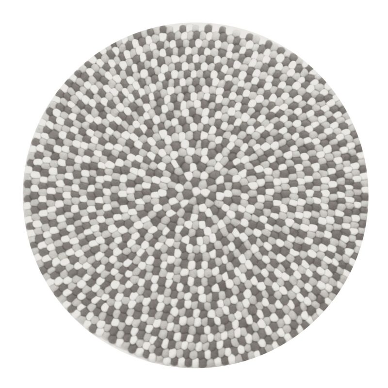 Kugletæppe håndlavet i 100% ren uld - Grå/Hvid
