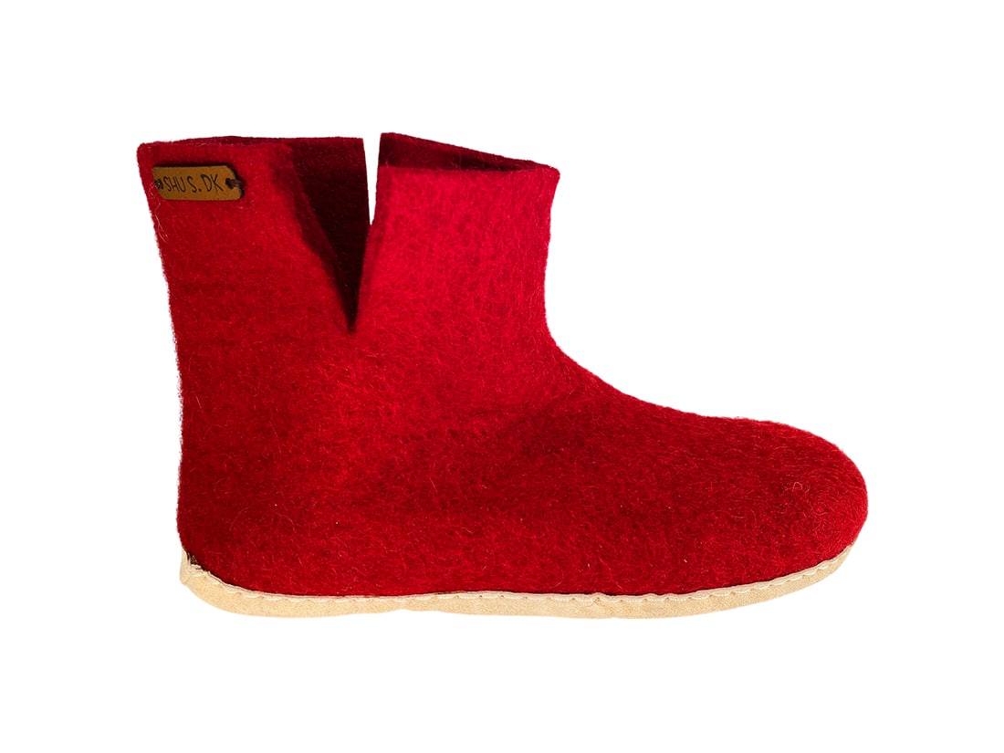 Billede af Uldstøvle (100% ren uld) - Model Rød m/sål i skind - Dansk Design fra SHUS