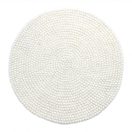 Kugletæppe håndlavet i 100% ren uld - Hvid