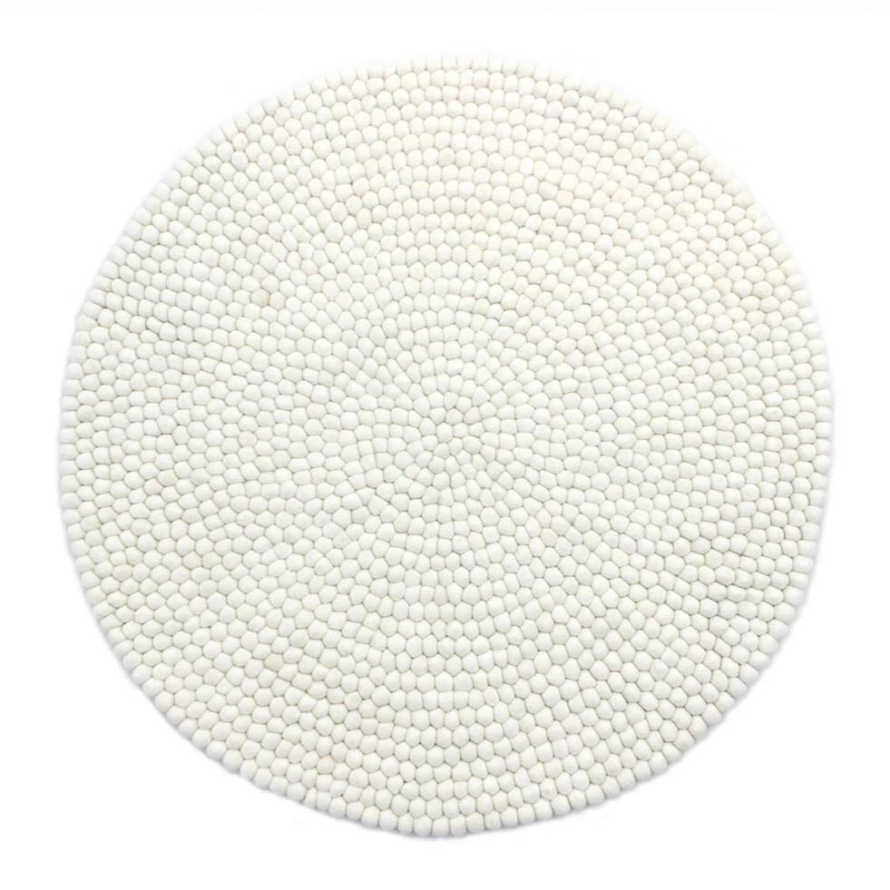 Billede af Kugletæppe håndlavet i 100% ren uld - Hvid