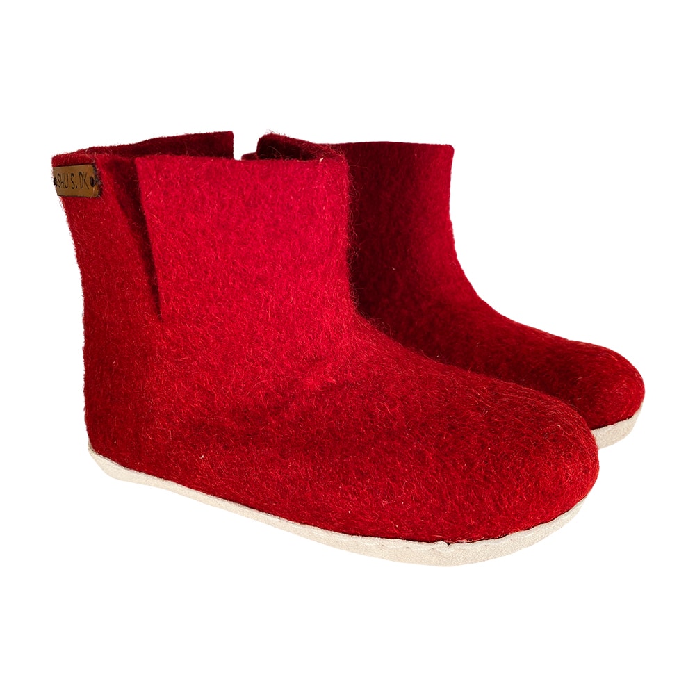 Billede af Uldstøvle Børn (100% ren uld) - Model Rød m/sål i skind - Dansk Design fra SHUS