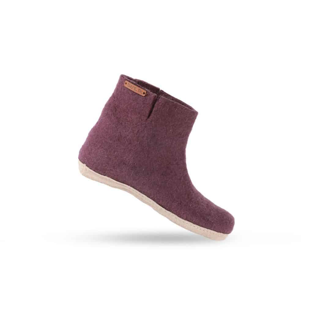sko / uldstøvle (100% ren uld) - Model lilla m/sål i skind - Dansk Design fra SHUS