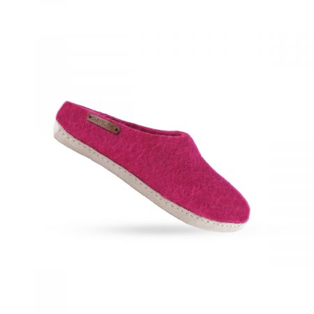 Uldtøffel og hjemmesko (100% ren uld) - Model Pink m/sål i skind - Dansk Design fra SHUS