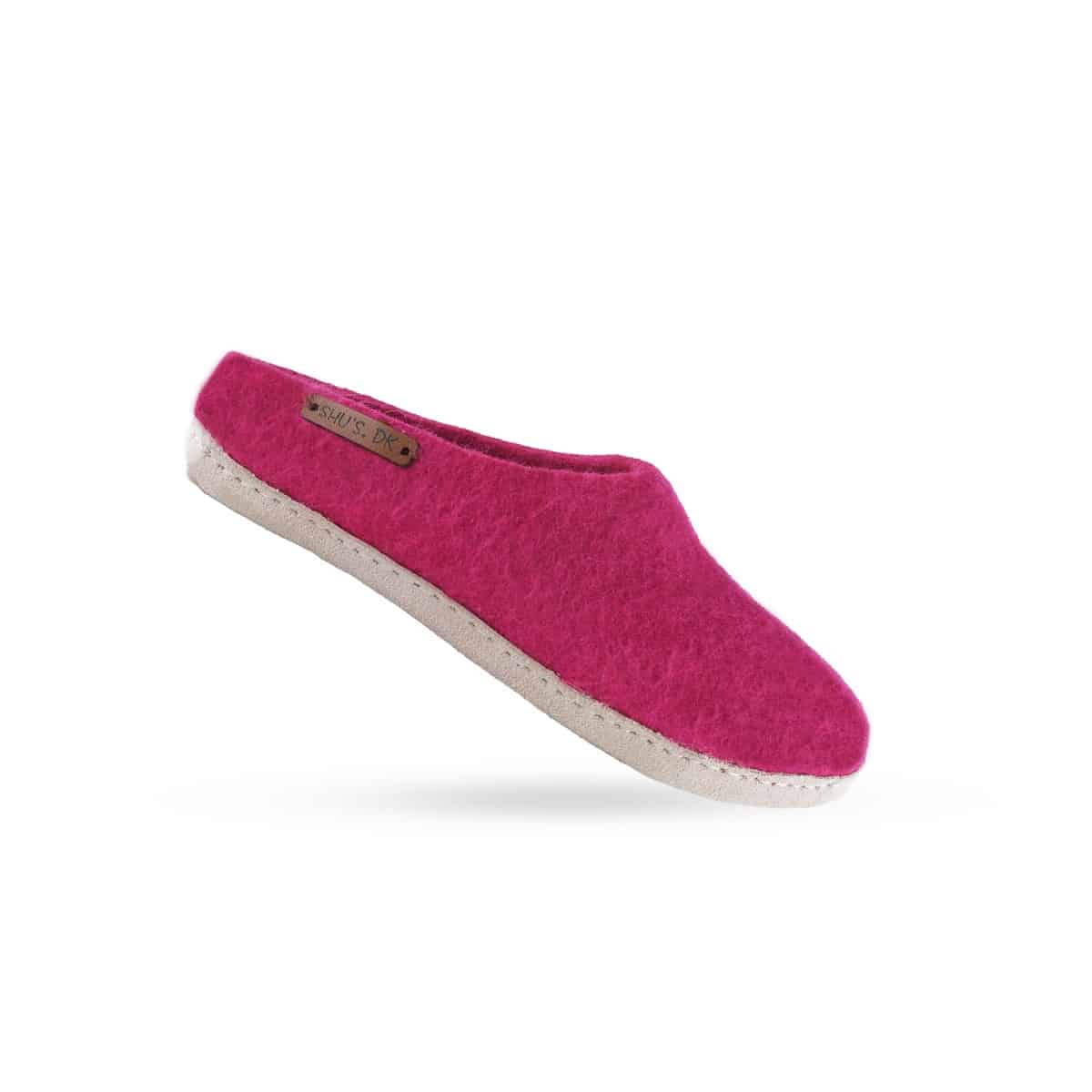 Billede af Uldtøffel og Hjemmesko (100% ren uld) - Model Pink m/sål i skind - Dansk Design fra SHUS