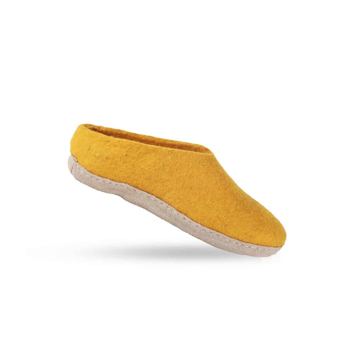 Billede af Uldtøffel (100% ren uld) - Model Karry gul m/sål i skind - Dansk Design fra SHUS