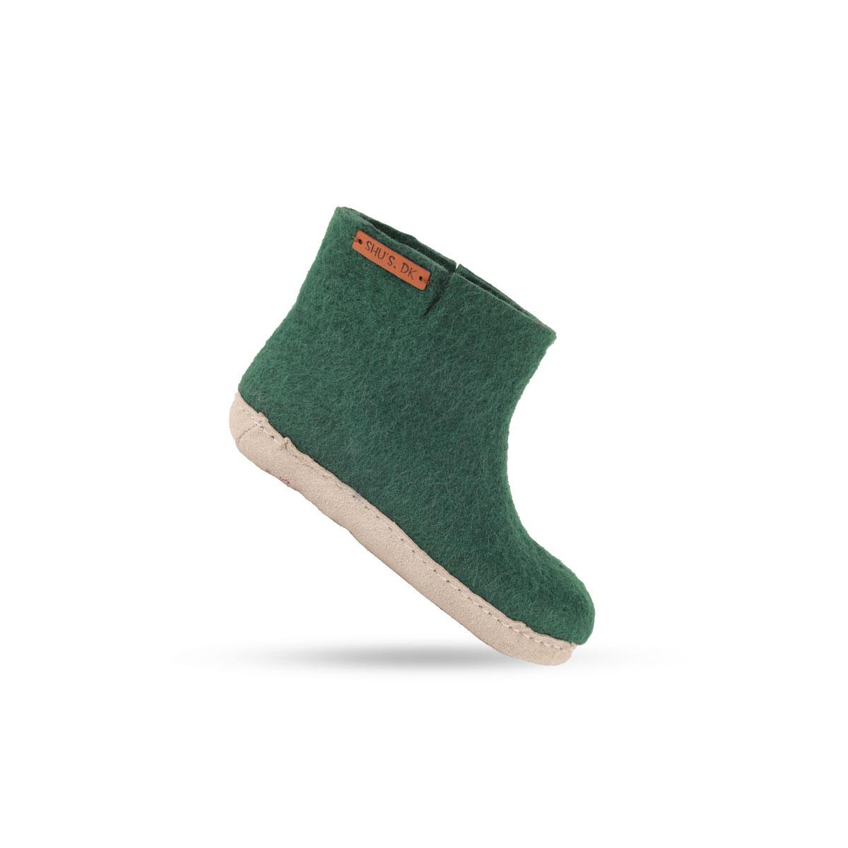Billede af Uldstøvle til Børn (100% ren uld) - Model Grøn m/sål i skind - Dansk Design fra SHUS