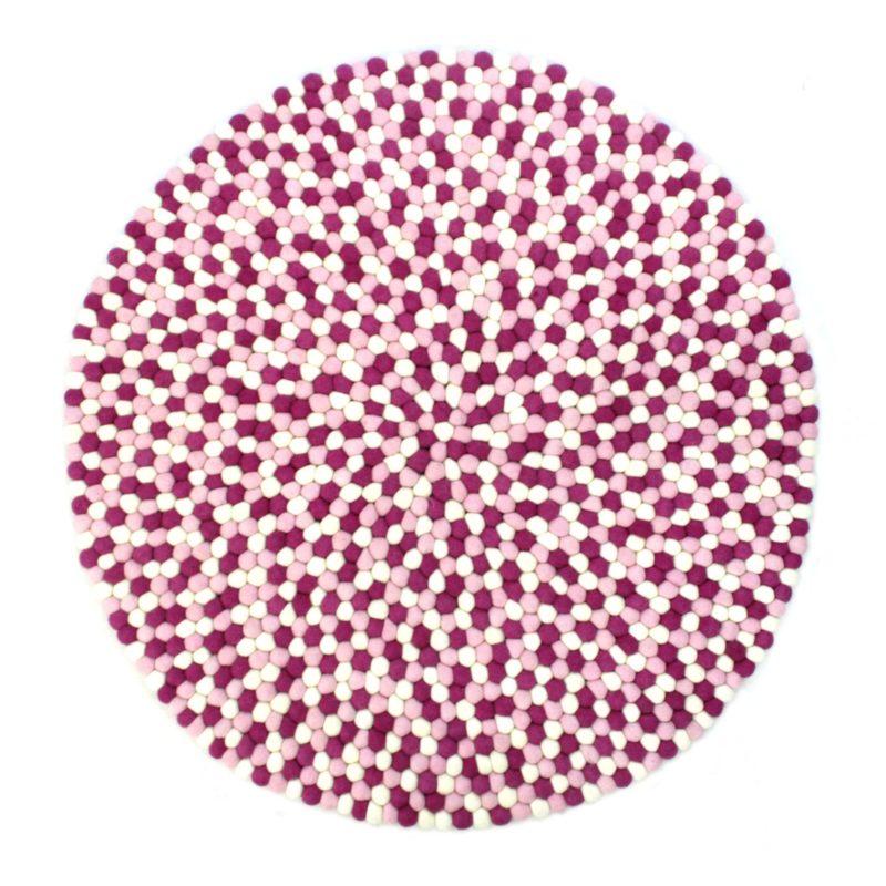 Kugletæppe håndlavet i 100% ren uld - Pink multifarvet