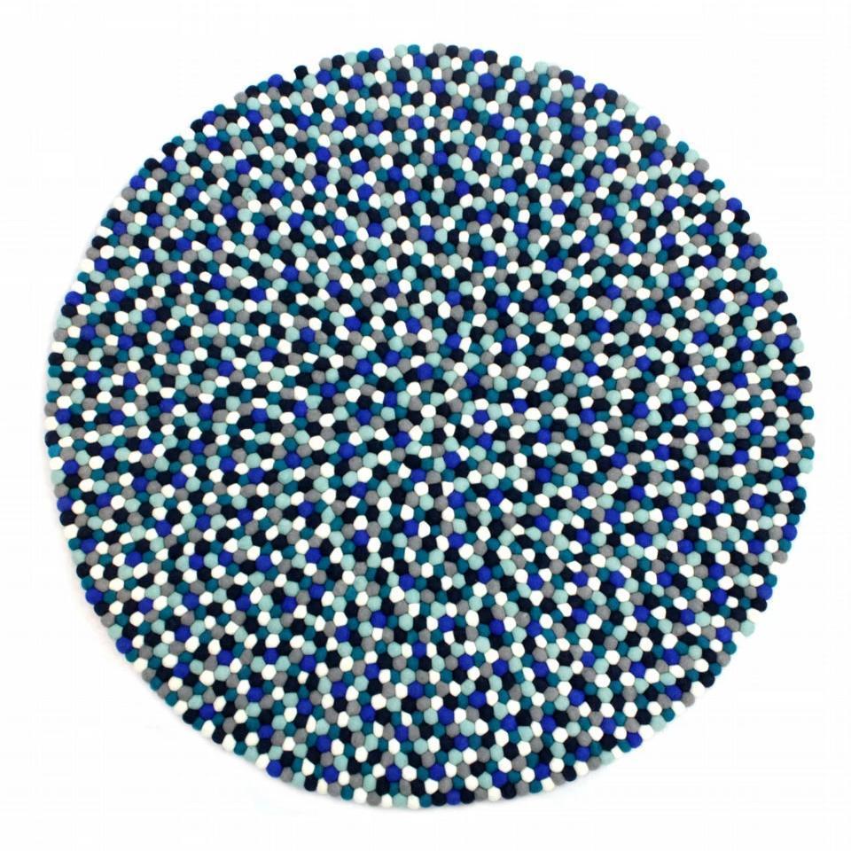 Billede af Kugletæppe håndlavet i 100% ren uld - Blå